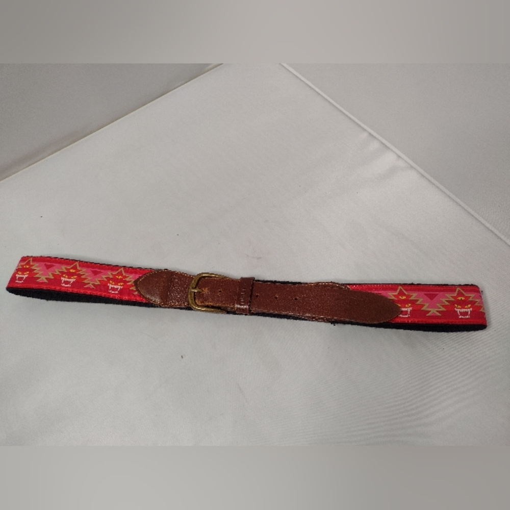 MNWKA Men's Graphic Belt Large Red Pink Leather B12